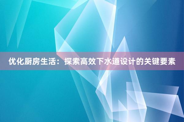 优化厨房生活：探索高效下水道设计的关键要素